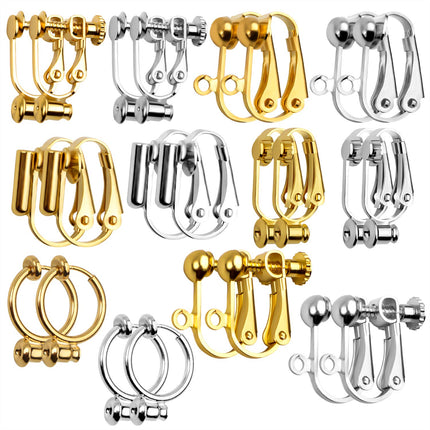 Clip-on Earring Findings,12 Pairs 6 Styles Earring Converters Components for Non Pierced Ears for Jewelry Making, Golden & Silver