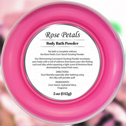 R-NEU Body Bath Powder for Women, 100% Talc-Free, Elegant Rose Petals Dusting Powder with Powder Puff, Extra Large (5oz)