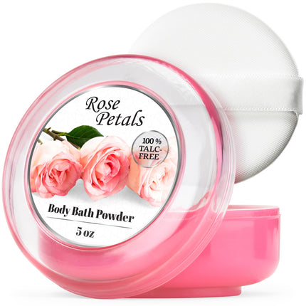 R-NEU Body Bath Powder for Women, 100% Talc-Free, Elegant Rose Petals Dusting Powder with Powder Puff, Extra Large (5oz)