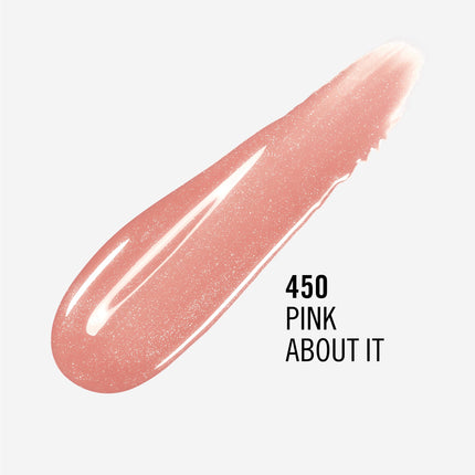 Rimmel London Stay Glossy, 450 Pink About It, Lip Gloss, Non-Sticky, Cruelty-Free, Color and Shine, Up To 6-Hour Wear, Precise Applicator, 0.18oz
