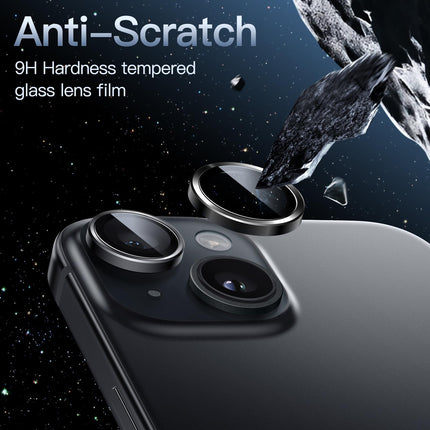 JETech Camera Lens Protector for iPhone 15 6.1-Inch and iPhone 15 Plus 6.7-Inch, 9H Tempered Glass Metal Individual Ring Cover, HD Clear, 2-Pack (Midnight)