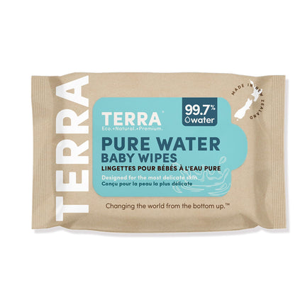 Terra Bamboo Baby Wipes Travel Pack: Pure Water Wipes, 99.7% Pure New Zealand Water, 100% Biodegradable Bamboo Fiber, 0% Plastic, Unscented Baby Wipes for Sensitive Skin, 1 Travel Pack of 24 Wipes