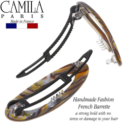 Camila Paris CP3367 French Hair Barrette Clip for Women, Handmade, Onyx, Side Slide-in Metal-Free Closure Strong Hold Grip Hair Clips for Girls, No Slip Durable Hair Accessories, Made in France