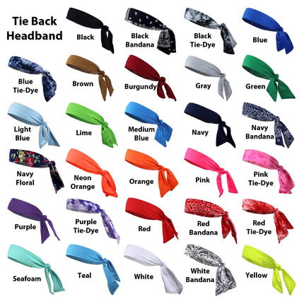 Kenz Laurenz Tie Back Headbands Moisture Wicking Athletic Sports Head Band You Pick Colors (3 Pack ATD/B/R/B)