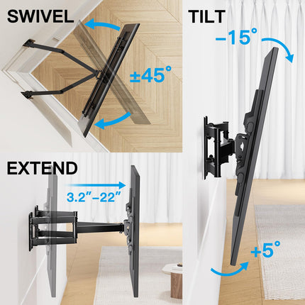 buy PERLESMITH Corner TV Wall Mount for 37-70 Inch LED, LCD 4K Flat Curved Screen TVs up to 99 lbs, Corner TV Mount Bracket with Dual Articulating Arms, Swivel, Tilt, Extension, Max VESA 600x400mm, PSCLF1 in india