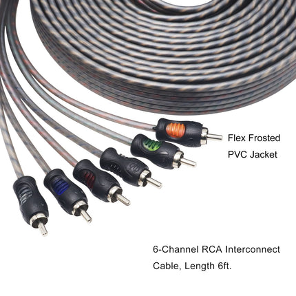 RECOIL RCI66 100% Oxygen Free Copper 6ft 6-Channel RCA Audio Cable, Twisted Pair with Noise Reduction