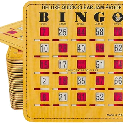 MR CHIPS Jam-Proof Quick-Clear Deluxe Fingertip Slide Bingo Cards with Sliding Windows - 10 Pack in Woodgrain Style