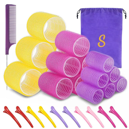 Self grip hair roller set,Hair roller set 18 pcs,Hair rollers with hair roller clips and comb,Salon hairdressing curlers,DIY Hair Styles, Sungenol 3 Sizes Hair Rollers in 1 set
