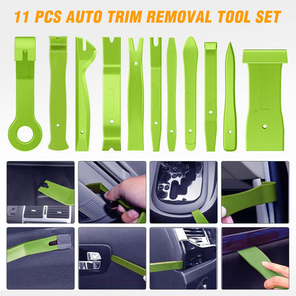 GOOACC 11PCS Auto Trim Removal Tool Kit No-Scratch Tool Kit for Car Audio Dash Window Molding Fastener Remover Tool Kit-Green