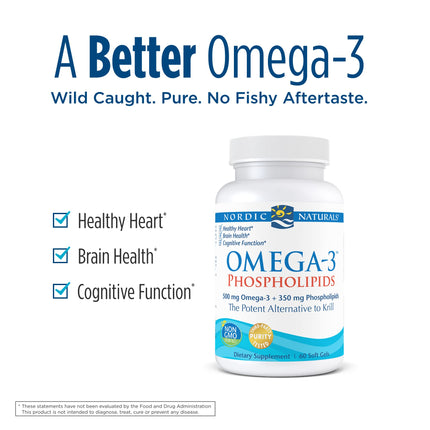 Nordic Naturals Omega-3 Phospholipids, Unflavored - 60 Soft Gels - 500 mg Omega-3 & 350 mg Phospholipids - Heart & Brain Health - Small, Easy-to-Swallow Soft Gels - Non-GMO - 30 Servings in India