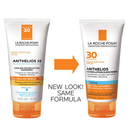 La Roche-Posay Anthelios Cooling Water Sunscreen Lotion | Water Based Sunscreen for Face & Body | Broad Spectrum SPF + Antioxidants | Fast Absorbing Water-Like Texture | Oil Free Sunscreen SPF 30