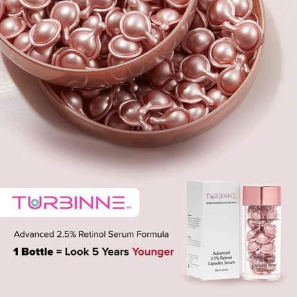Turbinne Pure 2.5% Retinol Serum Capsules. Look 5 Years Younger In 30 Days. Powerful Anti -Aging, Deep Hydration, Brightening, Reduce Acne, Dark Spots & Wrinkles (30 Count)
