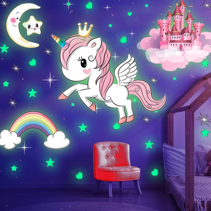 Buy Glow in The Dark Stars, Glowing Unicorn Sets with Castle Moon and Rainbow Wall Decals for Kids Beddi in India.