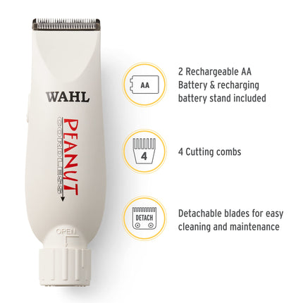 Wahl Professional - Peanut Cordless - Professional Beard Trimmer and Hair Clipper Kit - Adjustable Hair Cutting Tool with 4 Guide Combs - White