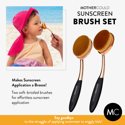 Mothercould Sunscreen Brush Set - Sunblock Applicator for Kids, Babies, Families, Adults, Parents, Child-Safe for Face and Body, Travel Size and Portable with Protective Caps and Cleaning Mat (2 Pack)