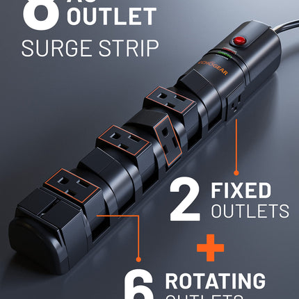 ECHOGEAR VoltSpin Surge Protector Power Strip with Rotating Outlets, Flat Plug, Long Cord, & Mounting Holes - Power Strip with Heavy Duty Surge Suppression Plus Built-in Cable Management