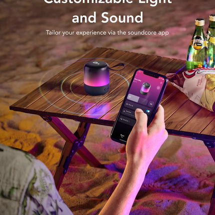 buy Soundcore Glow Mini Portable Speaker, Bluetooth Speaker with 360° Sound, Light Show, 12H Battery, Customizable EQ and Light, IP67 Waterproof and Dustproof, for Camping, Home, and Beach Parties in india.