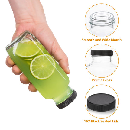 umud Juice Bottles with Lids, 16 Oz - Set of 3 - Clear Glass Jars with Caps - Reusable Empty Drink Containers for Juicing, Smoothies, Water, Milk, Kombucha Storage, Wellness Shots and More (3)