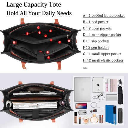 Tote Bag for Women Laptop Bag 15.6 Inch laptop USB Teacher Bag Large Work Bag Waterproof Nylon Shoulder Bag Black