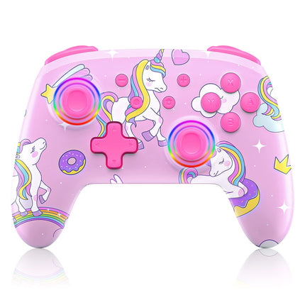 NexiGo Controller (No Deadzone) for Switch/Switch Lite/OLED, Bluetooth Wireless Controllers for Nintendo Switch with Vibration, Motion, Turbo and LED Light, Gift for Gamer Girls Boys (Pink Unicorn)