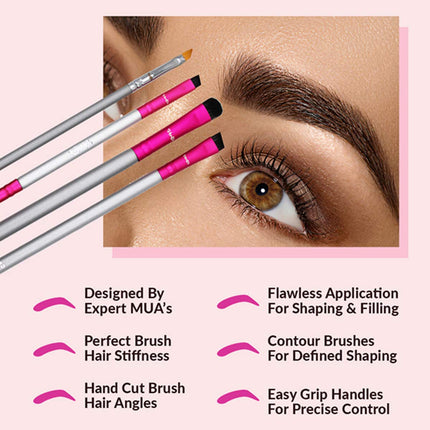 Eyebrow Brush Kit Thin Angled - Eye Brow Concealer Contour Brush to Shape and Conceal Eyes Duo Spoolie Brushes Firm Bristles Definer for Filling Pomade Gel | Defining Arches Winged Eyeliner Stencil