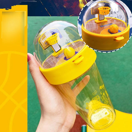 Basket ball water bottle with focus on showing the lid design