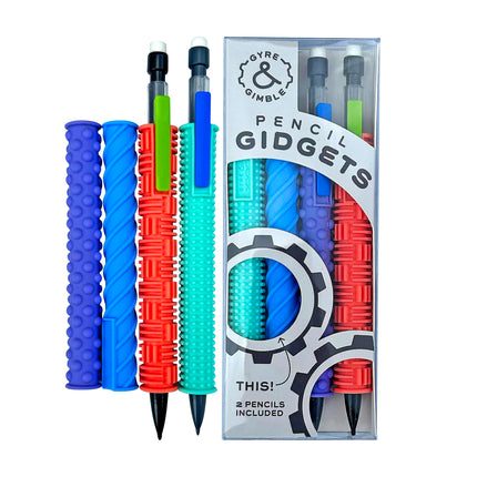 Gyre & Gimble Pencil Gidgets–Textured Silicone Pencil Sleeve for Serene and Quiet Fidgeting–Transform Your Mechanical Pencil into a Whimsical Tool of Focus and Tranquility – 4 Sleeves & 2 Pencils