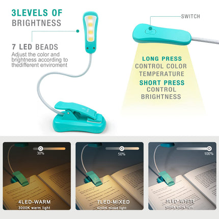 buy Vekkia Rechargeable Book Light for Reading in Bed, 3 Color x 3 Brightness, Lightweight Reading Light in India
