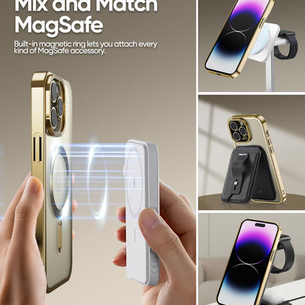 (2024 New) Magnetic Clear for iPhone 13 Pro Max Phone Case with MagSafe, [Camera Lens Cover Protection + Screen Protector] Slim Thin Promax Mag Safe Women Girls Men for Apple 13pro Max (Gold)