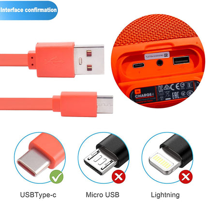 Alitutumao Orange Charger Cable Compatible with JBL Charge 5, JBL Charge 4, JBL Flip 5, JBL Pulse 4 Speakers USB Type-C Fast Charging Cable Power Cord