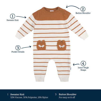 Buy Gerber Baby Boys' Sweater Knit Romper Jumpsuit, Brown Fox, 12 Months in India
