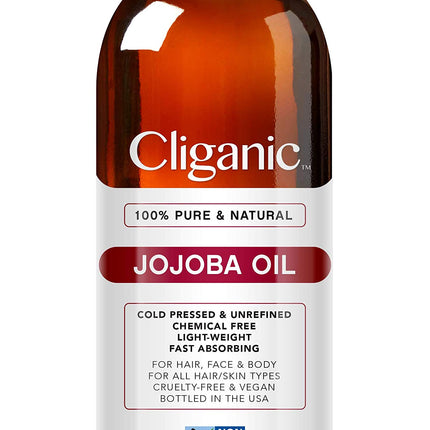 Cliganic Jojoba Oil Non-GMO, Bulk 32oz | 100% Pure, Natural Cold Pressed Unrefined Hexane Free Oil for Hair & Face
