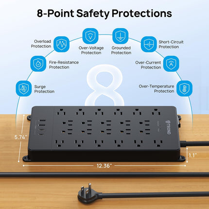 TROND Surge Protector Power Strip, 22 Widely Spaced Outlets with 4 USB Ports (1 USB C), Wall Mount, 4000 Joules, ETL Listed, 10 ft Flat Plug Heavy Duty Extension Cord for Home, Office, Dorm Essential