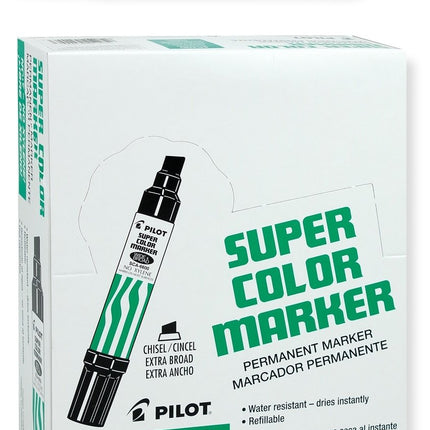 PILOT Super Color Jumbo Refillable Permanent Markers, Xylene-Free Green Ink, Extra-Wide Chisel Point, 12-Pack (45400)
