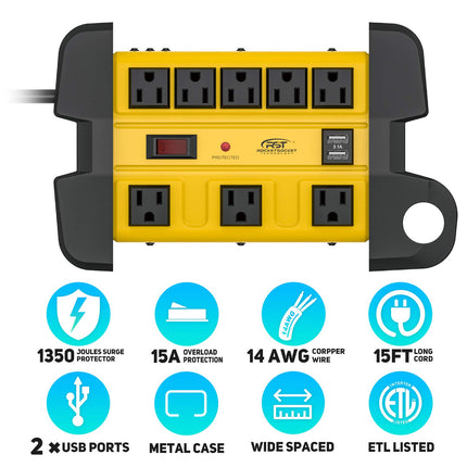 Buy Heavy Duty Power Strip Surge Protector with USB,CRST Metal Power Strip with 2 USB 15 A 1875W 15-Foot Long Cord 1350 Joules for Home Kitchen Office School ETL Listed Yellow in India