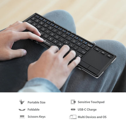 Buy iClever Foldable Bluetooth Keyboard, BK08 Folding Keyboard with Touchpad, Aluminum Build, USB-C Charging in India
