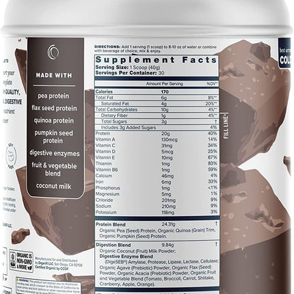 Buy Organifi Complete Protein Chocolate Flavor - Organic Vegan Plant Based Protein Powder with Enzymes - 30 Day Supply - No Soy, Dairy, or Gluten in India