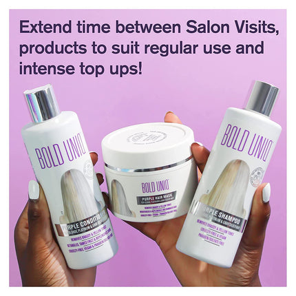 Purple Shampoo, Conditioner & Mask Trio Gift Set. Removes Brassy Yellow Tones. Lightens Blonde, Platinum, Ash, Silver & Grays. Paraben & Sulfate Free. PETA Approved Cruelty-free and 100% Vegan.