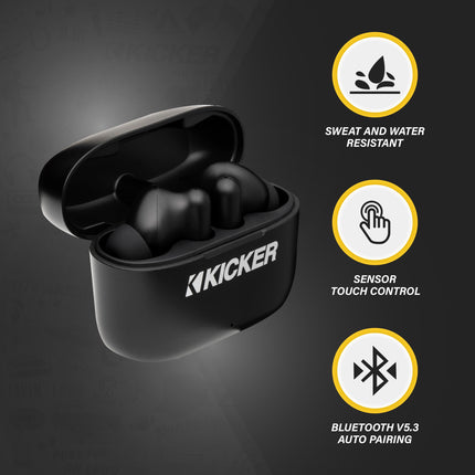 Buy KICKER TWS2 True Wireless Earbuds, Bluetooth Earbuds with Microphone, Environmental Noise Cancelling, Wireless Earphones for Android and iOS, Fast Charging Case USB-C with 24 Hours of Playtime in India