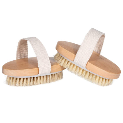 Opaz Dry Body Brush 2 Pack Natural Bristle for Dry Skin - Exfoliator Scrubber - Wet or Dry Scrub Smooth Cellulite - Stimulate Blood Flow