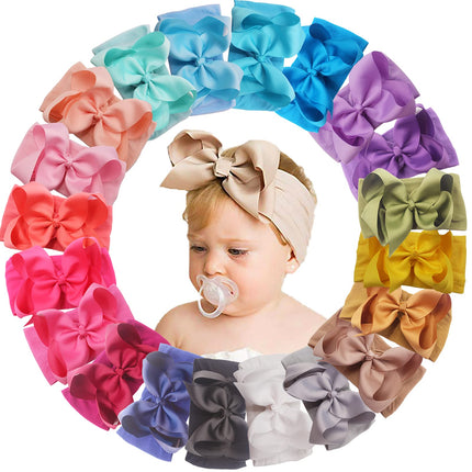 Yxiang 20pcs Baby Bows Headbands 6" Big Newborns Bows Elastics Nylon Hairbands Ribbon Bow Hair Accessories for Newborns Infants Toddlers Kids