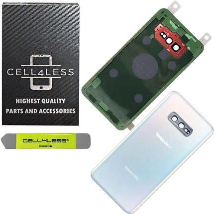 CELL4LESS Back Glass Replacement for The SM-G970 Galaxy S10e Model Including Camera Frame, Lens, & Removal Tool (Prism White)