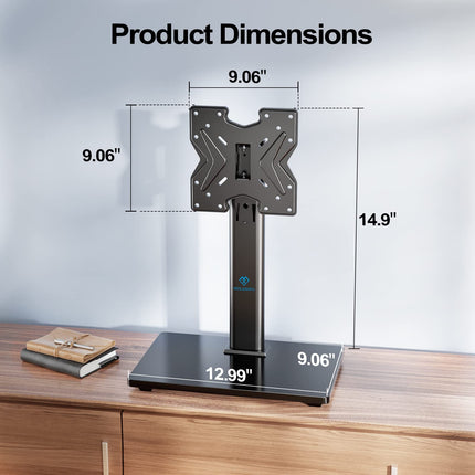 PERLESMITH Swivel Universal TV Stand/Base, Table Top TV Stand for 19-50 inch LCD LED TVs/Monitor/PC, Height Adjustable TV Mount Stand with Tempered Glass Base,VESA 200x200mm,PSTVS07