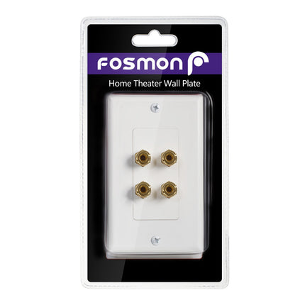 Fosmon Home Theater Wall Plate - Premium Quality Gold Plated Copper Banana Binding Post Coupler Type Wall Plate (White) (Two Speaker)