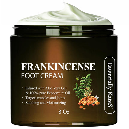 Essentially KateS Frankincense Oil Foot Cream 8 Fl Oz - Fight Soreness and Stiffness in Tired Feet - Foot Sole, Achilles, Foot Bridge, Ankle and Foot Hill