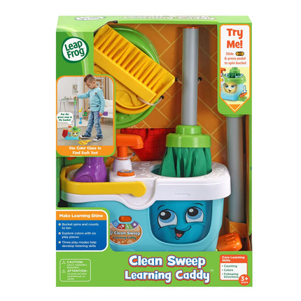 LeapFrog Clean Sweep Learning Caddy, Kids Mop and Broom Cleaning Toy Set for Ages 3-5, Blue