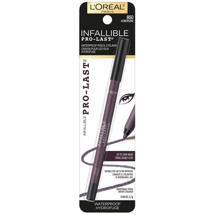 L'Oreal Paris Makeup Infallible Pro-Last Pencil Eyeliner, Waterproof and Smudge-Resistant, Glides on Easily to Create any Look, Aubergine, 0.042 oz.