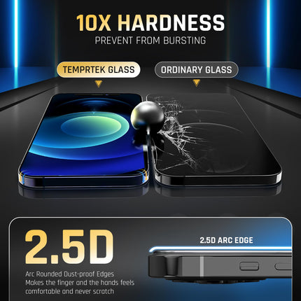 TEMPRTEK iPhone 12/12 Pro 6.1 Inch [10X Military] Screen Protector Tempered Glass - Anti Scratch/Fingerprint [Full Coverage] 9H+ Auto Dust/Alignment