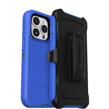 OtterBox iPhone 14 Pro (ONLY) Defender Series Case - RAIN CHECK (Blue), rugged & durable, with port protection, includes holster clip kickstand