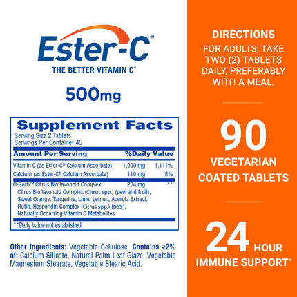 Buy Ester-C 500 mg 24 Hour Vitamin C Tablets for Immune Support, Vitamin C Supplement, 90 Count in India